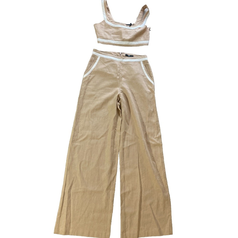 7 For All Mankind Linen Wide Leg Pant & Tank Top 2 Piece Set‎ Sz M New Coastal
